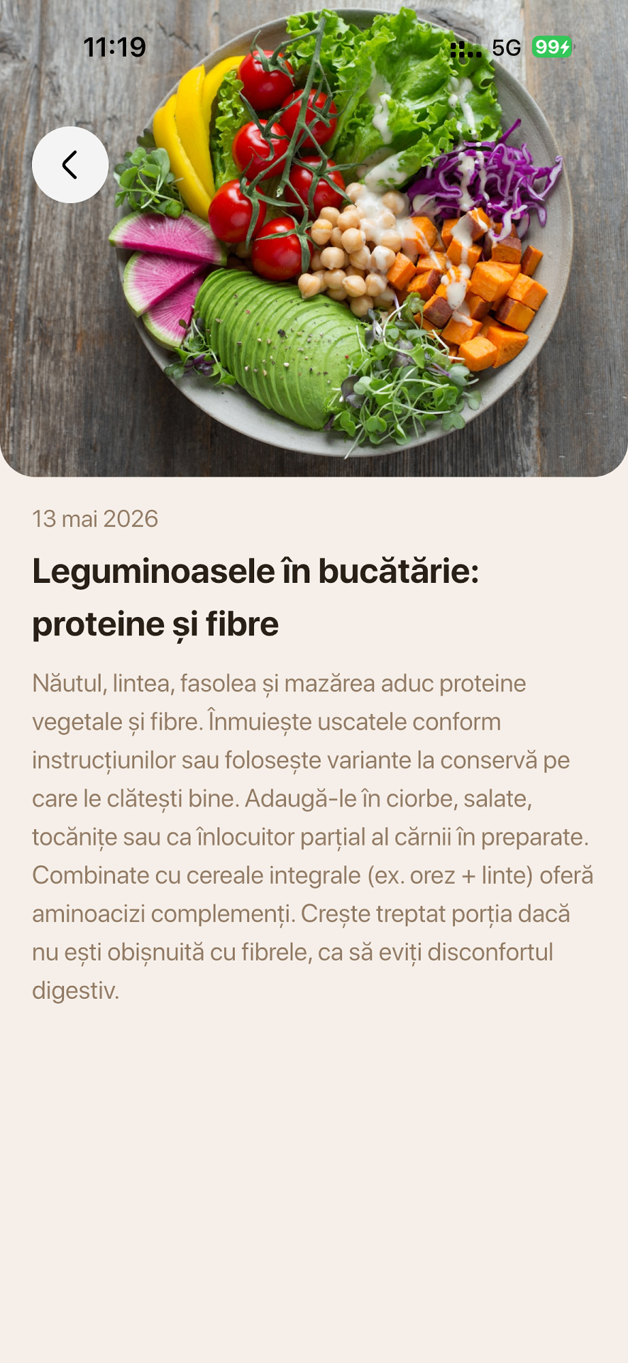 Ecran aplicație: articol blog